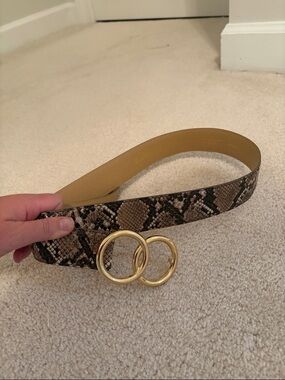 Express Snake-Print Belt with Gold Double Circle Buckle